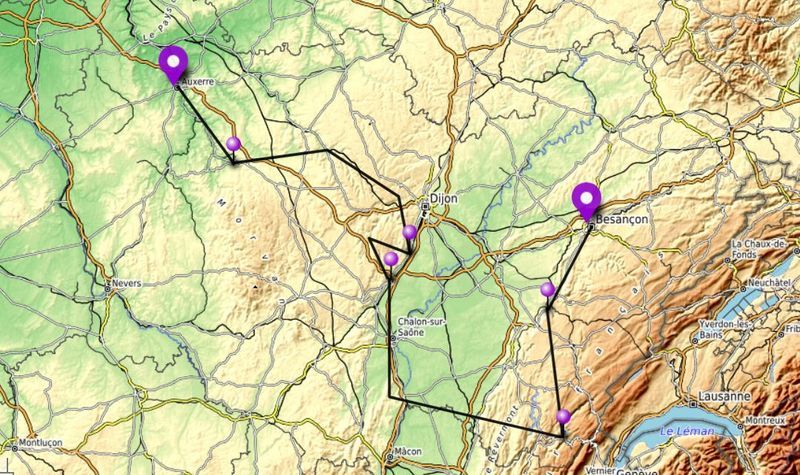 Val de Loire à moto carte bourgogne