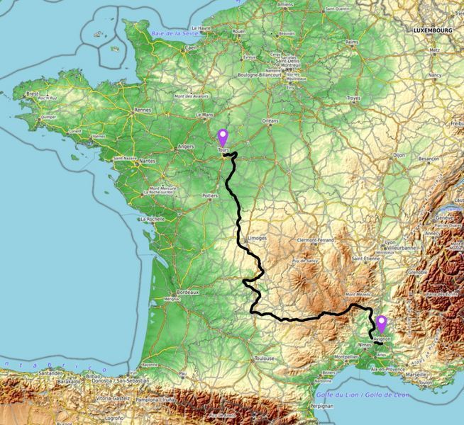 Southern Spirit Tour map motorcycle tour france map